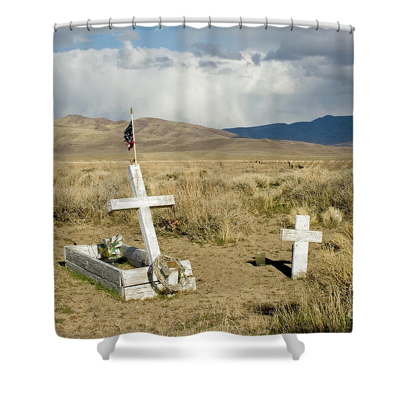 Flag Shower Curtain featuring the photograph American Flag Grave by Suzanne Lorenz
