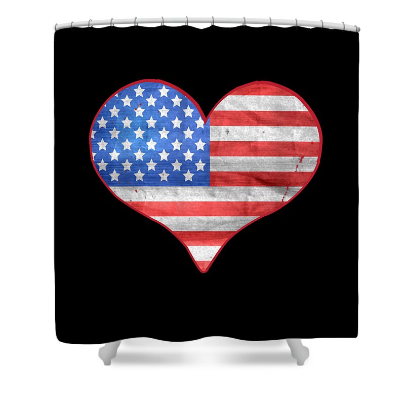 Funny Shower Curtain featuring the digital art American Flag Heart by Flippin Sweet Gear