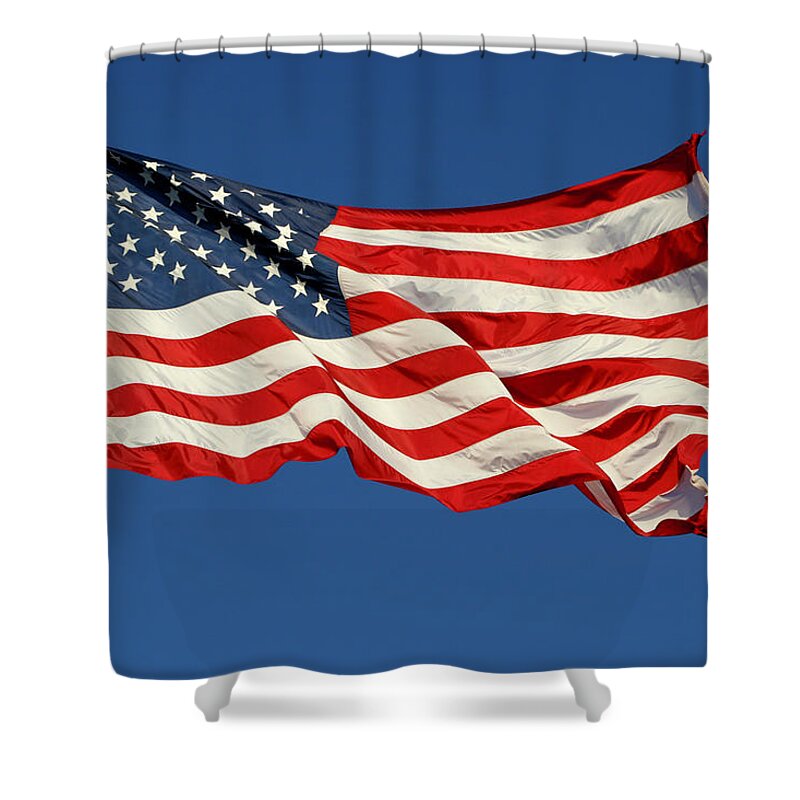 Wind Shower Curtain featuring the photograph American Flag by Jung-pang Wu