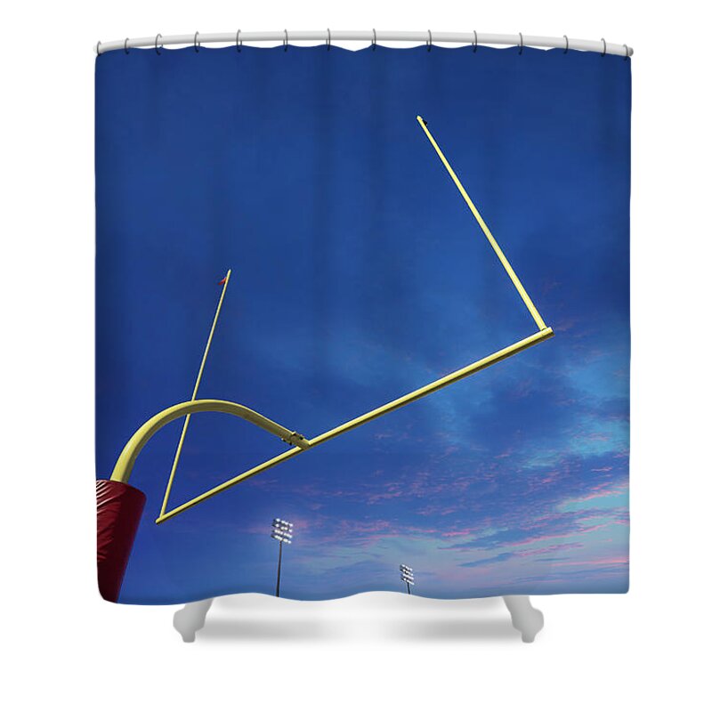 Goal Shower Curtain featuring the photograph American Football Goalpost At Sunset by David Madison