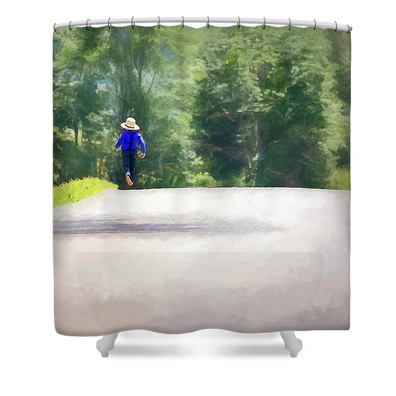 Amish Shower Curtain featuring the photograph Amish Boy Stroll by Deborah Penland