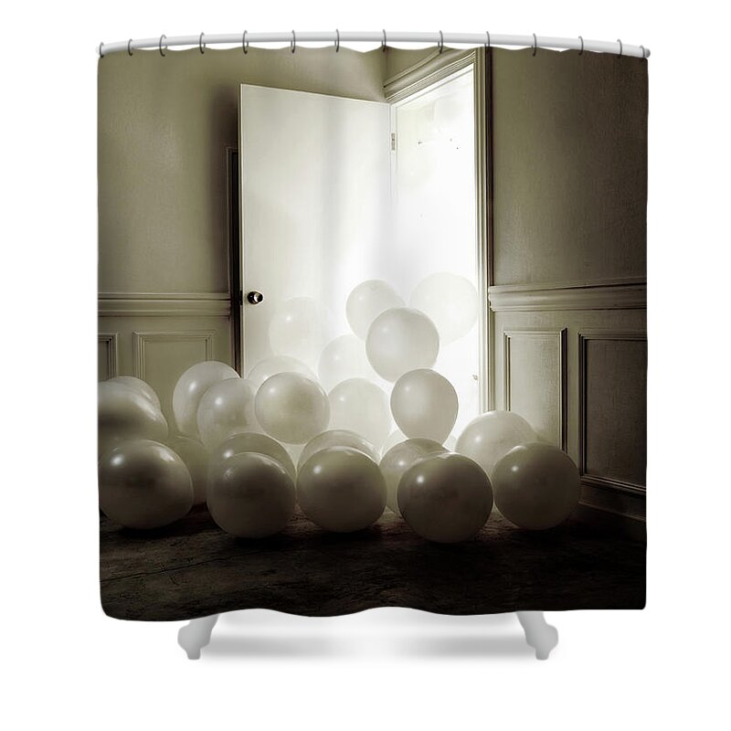 Shadow Shower Curtain featuring the photograph An Abundance Of White Balloon Overflow by Michael H