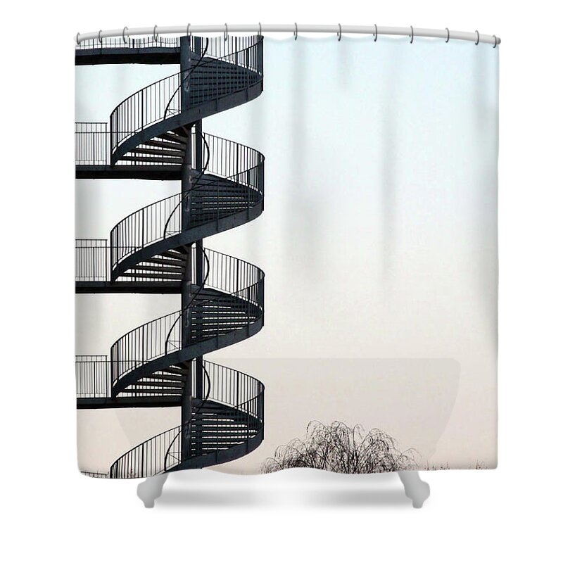 Treetop Shower Curtain featuring the photograph An Escape Stairway by Gerard Hermand