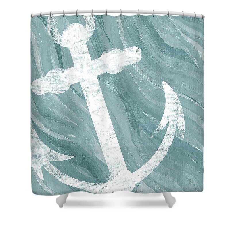 Anchors Shower Curtain featuring the mixed media Anchors Up I by Patricia Pinto