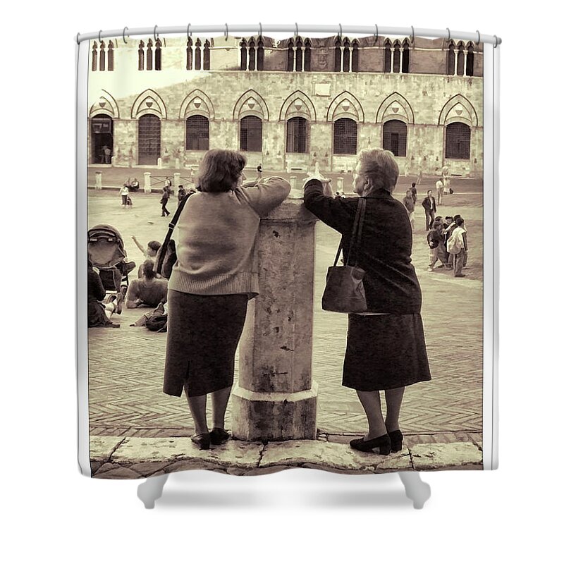 Two Women Shower Curtain featuring the photograph And So I Told Him by Peggy Dietz