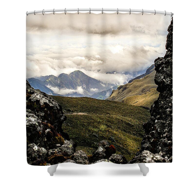 Tranquility Shower Curtain featuring the photograph Andean View From A Volcanic Loophole by Henri Leduc