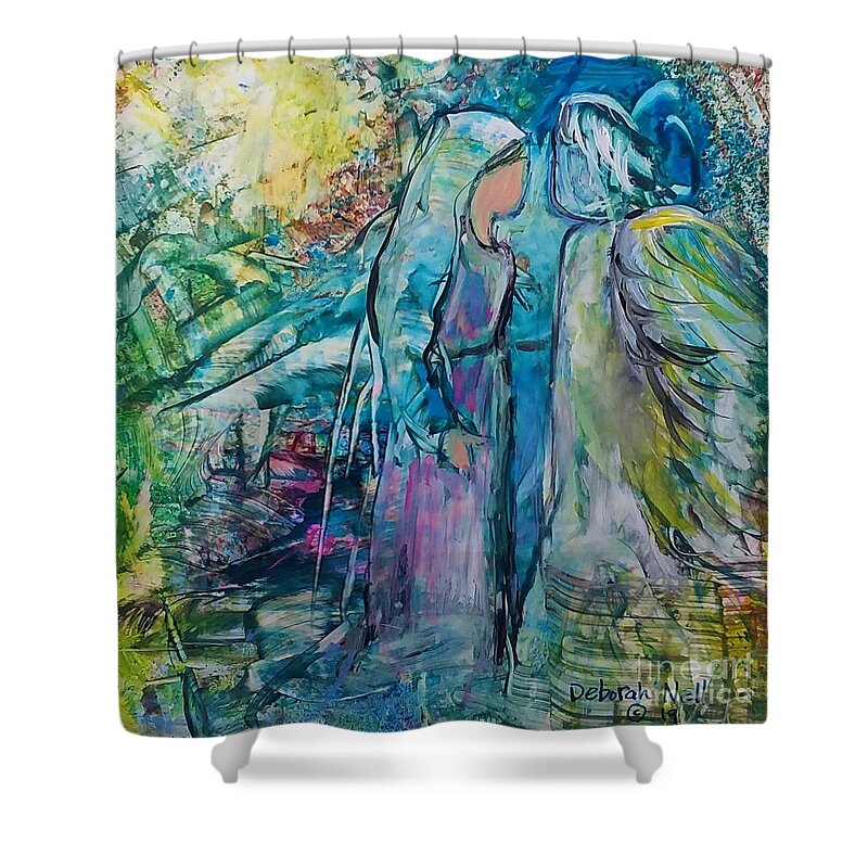 Angel Shower Curtain featuring the painting Angel Encounter by Deborah Nell