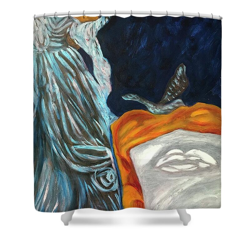 Peace Angel Blue .angel Shower Curtain featuring the painting Angel of Peace by Medge Jaspan