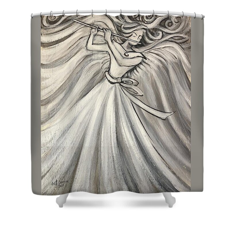 Angel Shower Curtain featuring the painting Angelic Flutist by Jeanette Jarmon