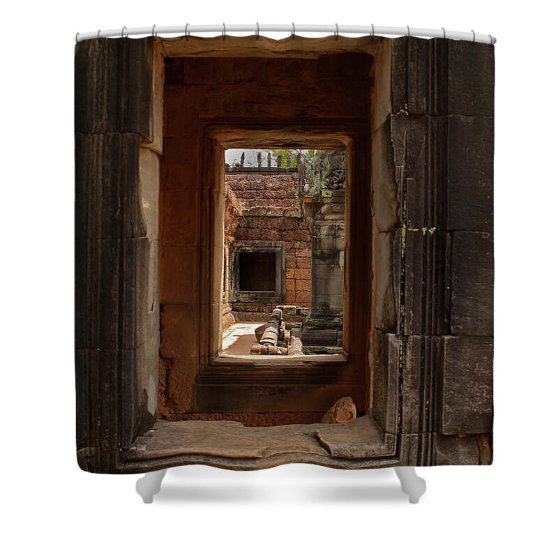 Doorways Shower Curtain featuring the photograph Angkor Watt Doorways-Signed-#2713 by J L Woody Wooden