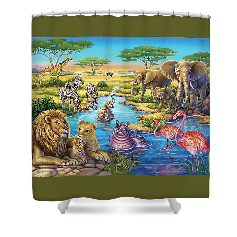 Africa Shower Curtain featuring the mixed media Animals in Africa by Anne Wertheim