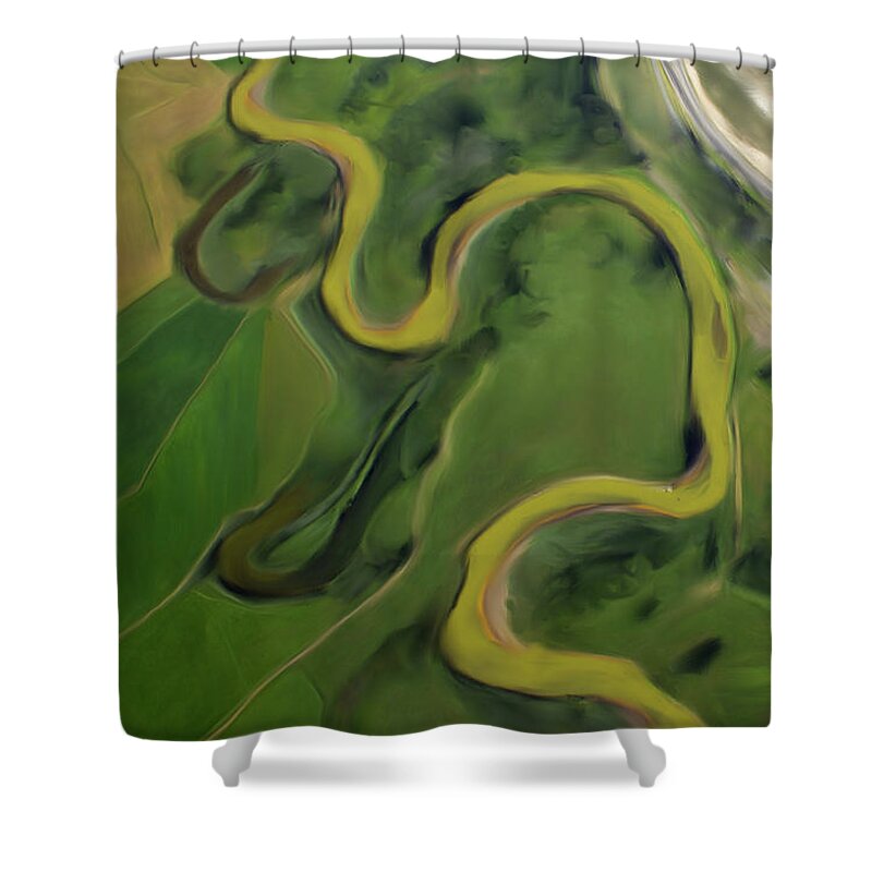 River Shower Curtain featuring the mixed media Animas Oxbows by Jonathan Thompson