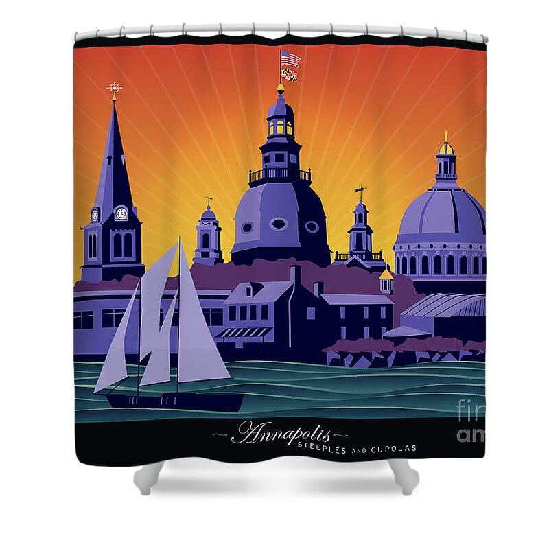 Annapolis Shower Curtain featuring the digital art Annapolis Steeples and Cupolas by Joe Barsin