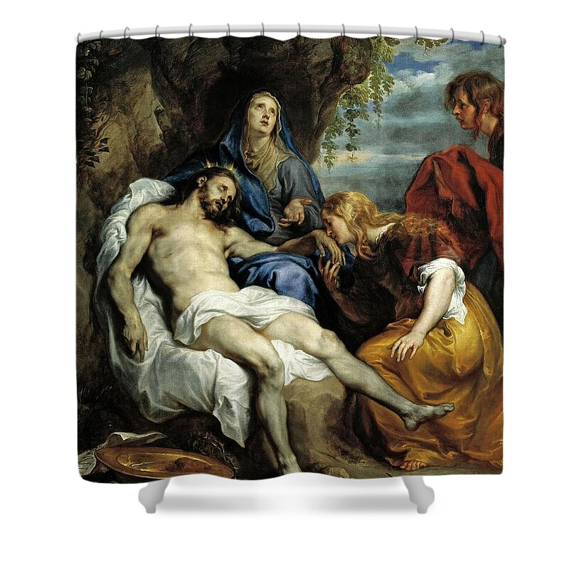 Anton Van Dyck Shower Curtain featuring the painting Antonio van Dyck / 'Pieta', ca. 1629, Flemish School, Oil on canvas, 114 cm x 100 cm, P01475. by Anthony van Dyck -1599-1641-