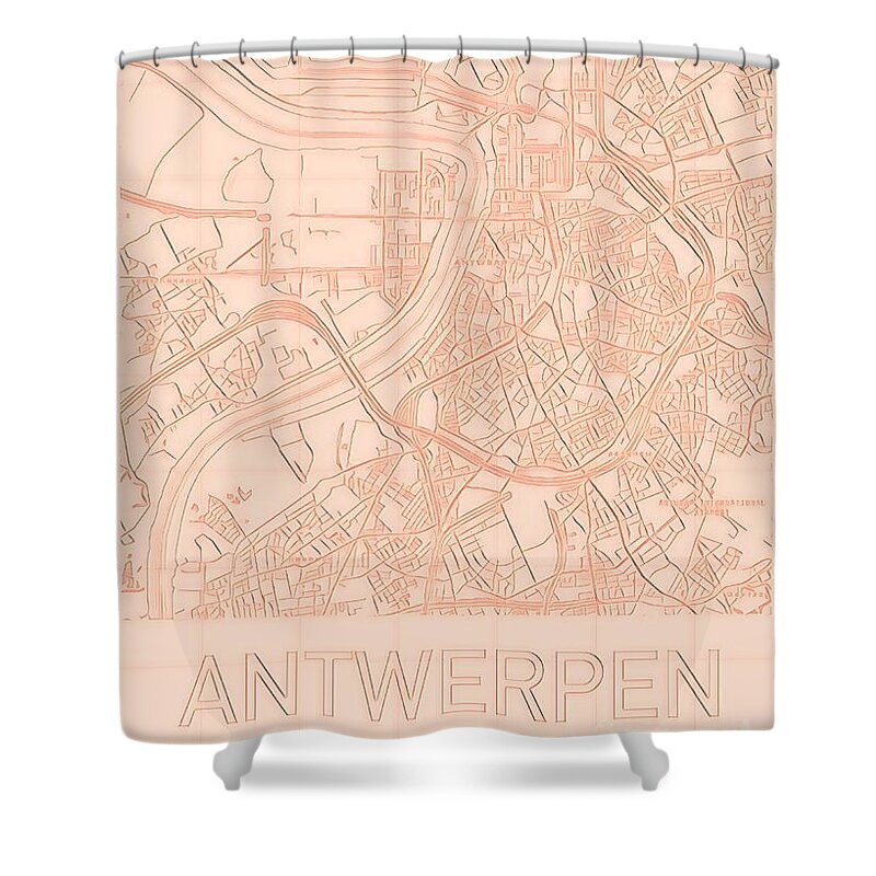 Antwerp Shower Curtain featuring the digital art Antwerp Blueprint City Map by HELGE Art Gallery