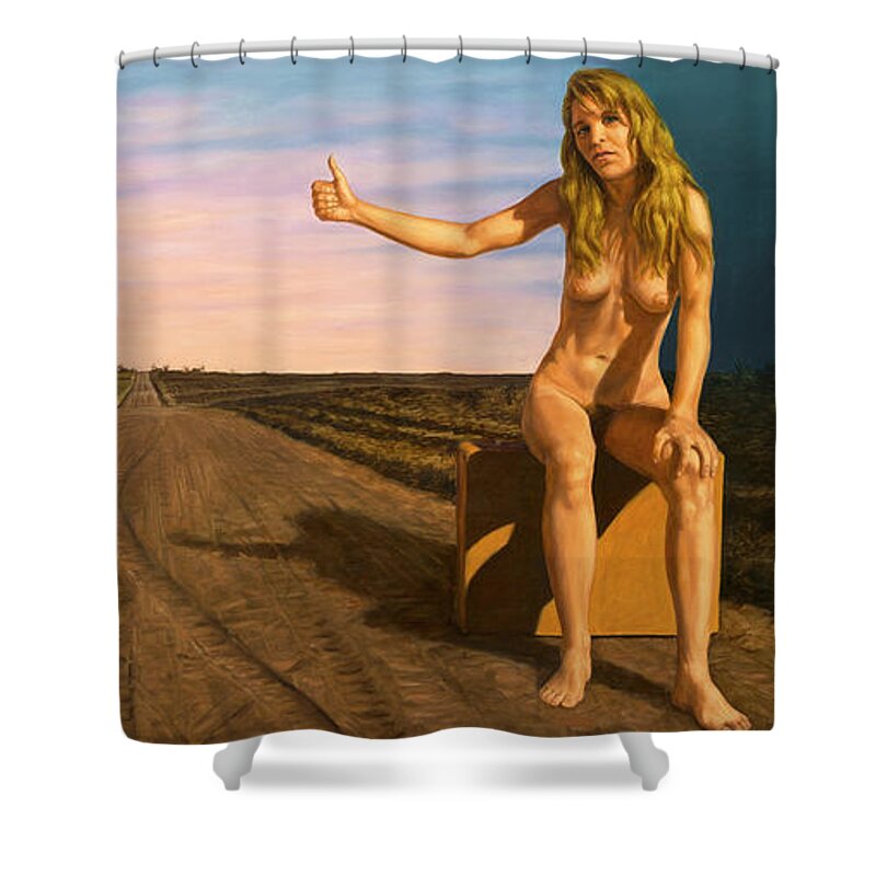 Leaving Home Shower Curtain featuring the painting Anywhere is better than Nowhere by James W Johnson