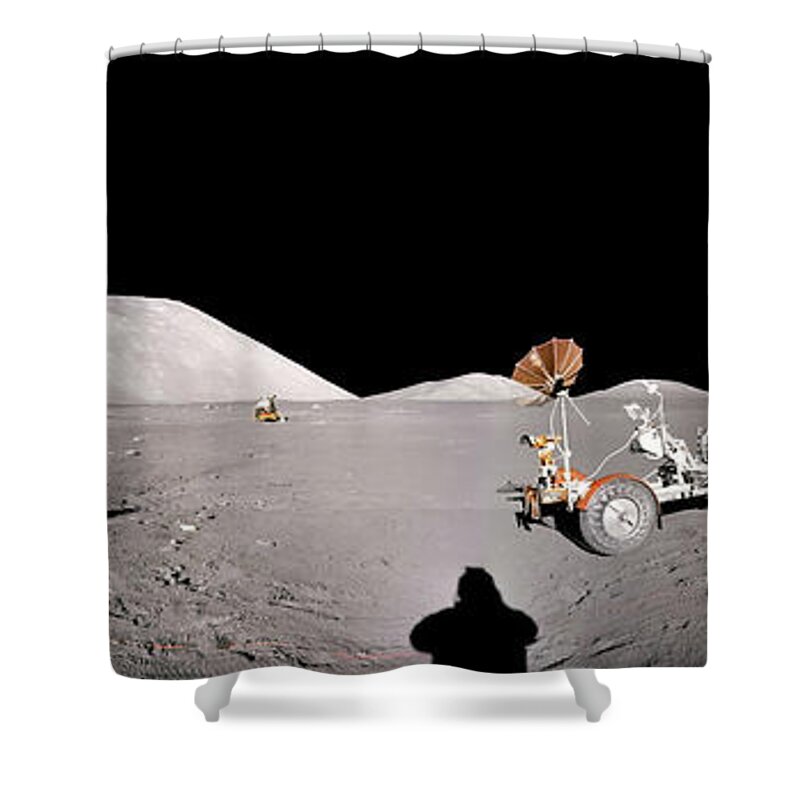 Taurus-littrow Valley Shower Curtain featuring the photograph Apollo 17 Taurus-Littrow valley the Moon by Andy Myatt