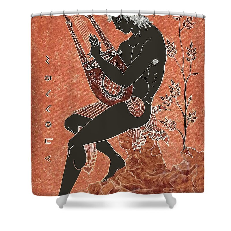 Apollo Shower Curtain featuring the painting Apollo on a Rock playing a Lyre by Anonymous