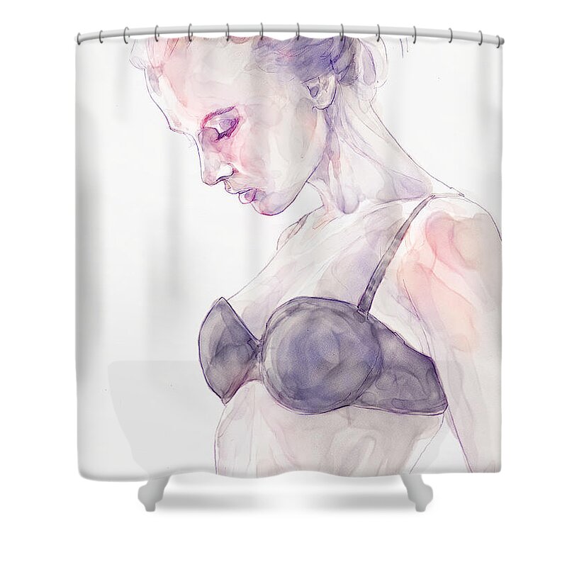 Aquarelle Shower Curtain featuring the painting Aquarelle girl portrait by Dimitar Hristov