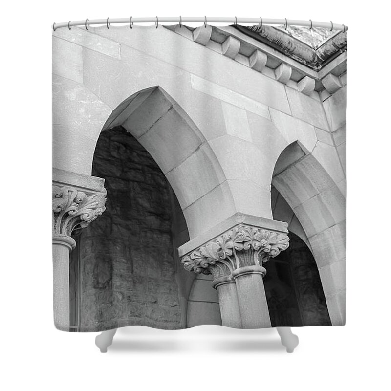 Building Shower Curtain featuring the photograph Archways Grayscale by Mary Anne Delgado