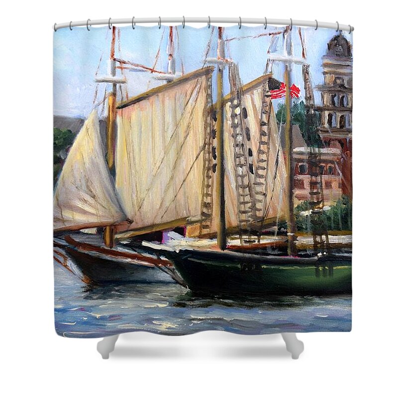 Gloucester Shower Curtain featuring the painting Ardelle and Lannon, Gloucester Harbor by Eileen Patten Oliver