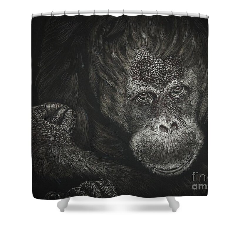 Orangutan Shower Curtain featuring the painting Are You Looking At Me by Bob Williams
