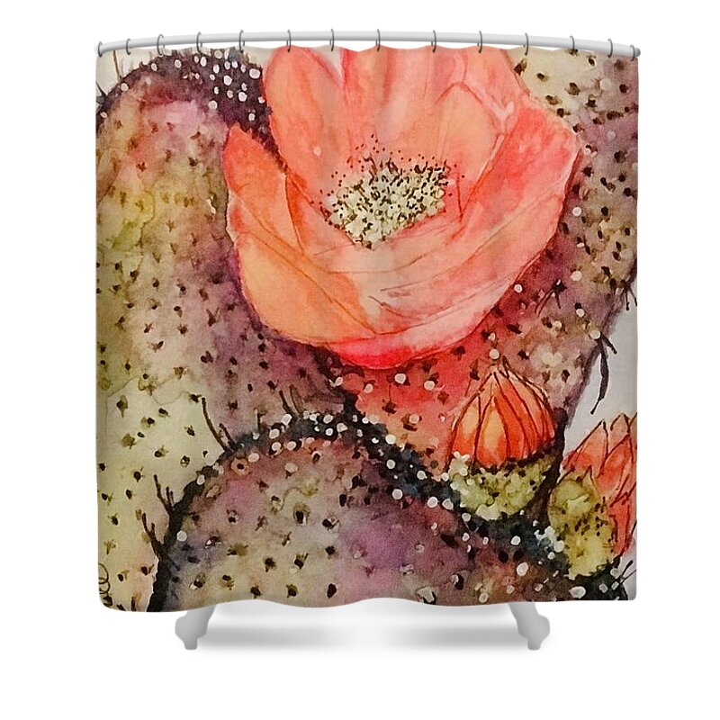 Prickley Pear Shower Curtain featuring the painting Arizona Is Blooming by Sherry Harradence