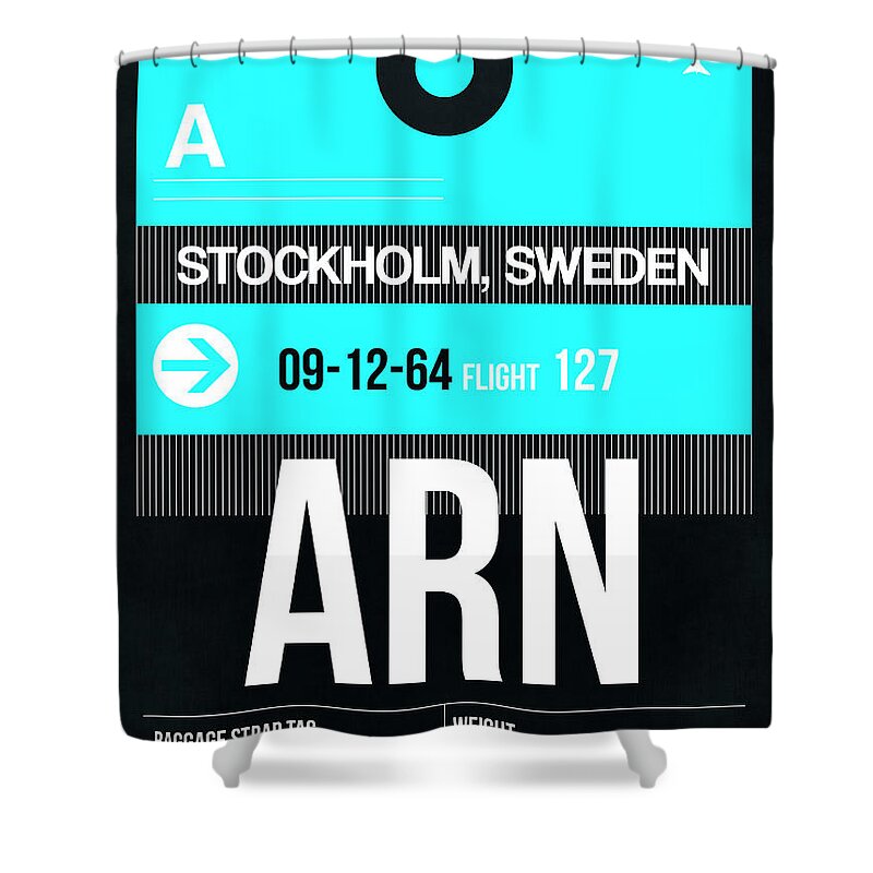Vacation Shower Curtain featuring the digital art ARN Stockholm Luggage Tag II by Naxart Studio