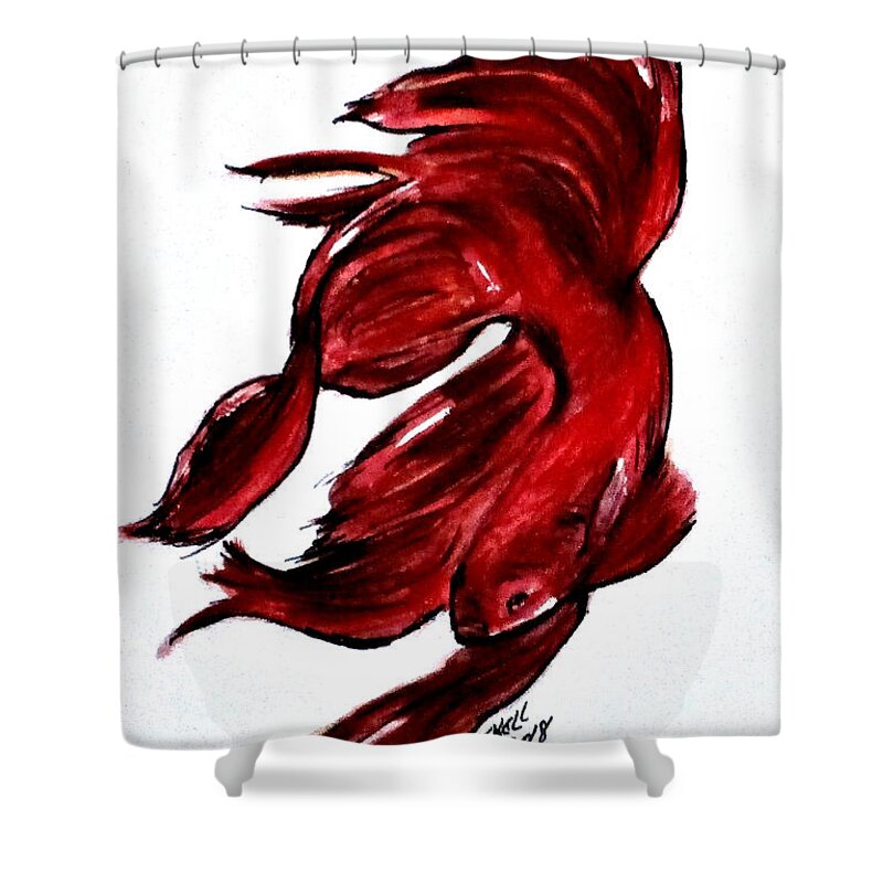 Fighting Fish Shower Curtain featuring the painting Art Doodle No.36 Betta Fish by Clyde J Kell