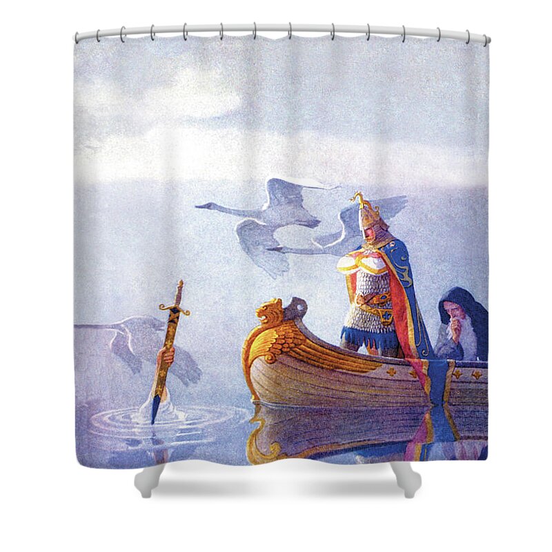 Arthur Shower Curtain featuring the painting Arthur and Excalibur by N.C. Wyeth