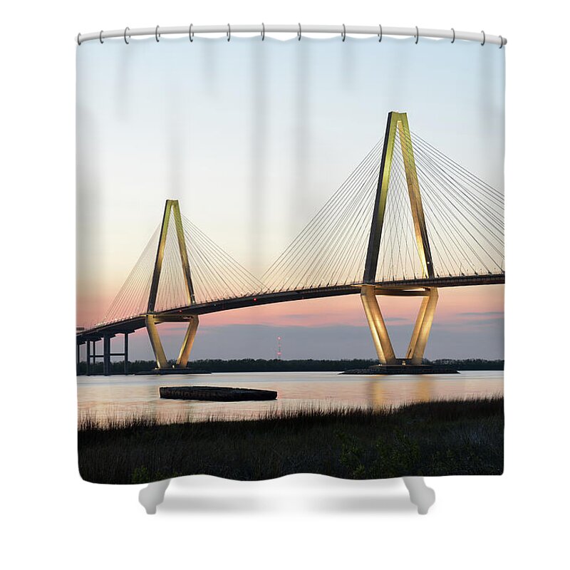 Southern Usa Shower Curtain featuring the photograph Arthur Ravenel Jr Bridge At Sunset by Aimintang