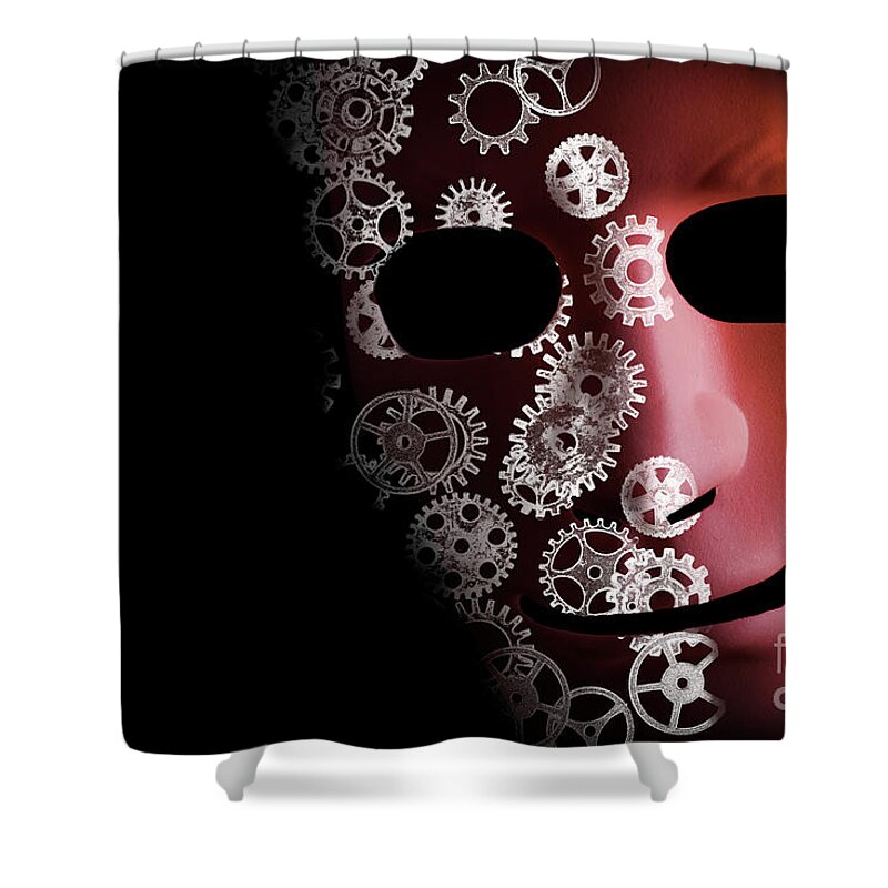 Mask Shower Curtain featuring the photograph Artificial intelligence concept with robot face by Simon Bratt