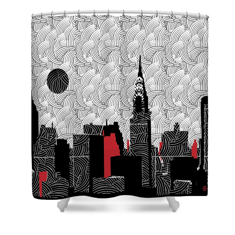New York Shower Curtain featuring the mixed media New York City Skyline Swing by Cecely Bloom