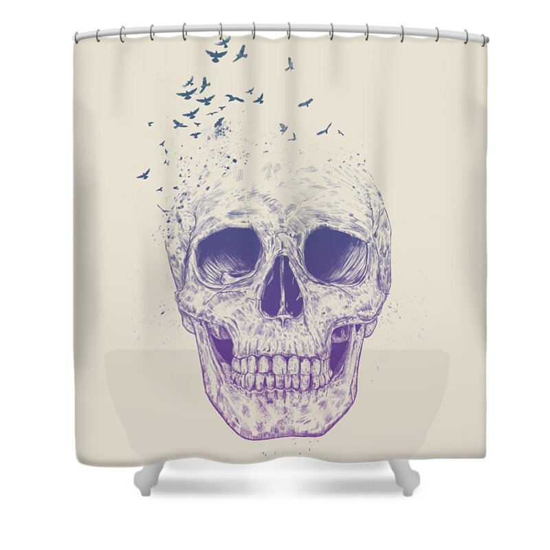 Skull Shower Curtain featuring the mixed media Let them fly by Balazs Solti