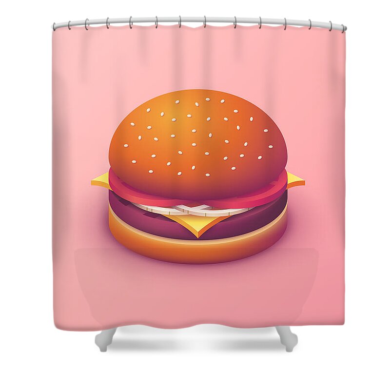 Burger Shower Curtain featuring the digital art Burger Isometric - Plain Salmon by Organic Synthesis