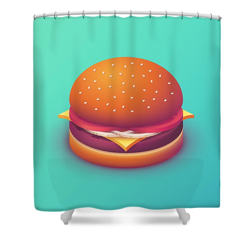 Burger Shower Curtain featuring the digital art Burger Isometric - Plain Mint by Organic Synthesis