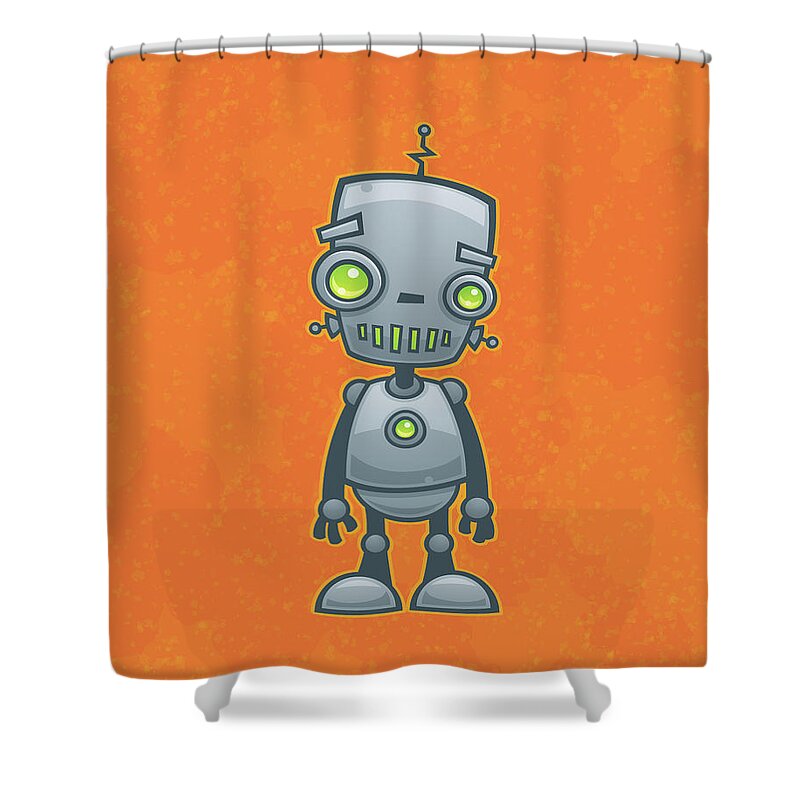 Robot Shower Curtain featuring the digital art Happy Robot by John Schwegel