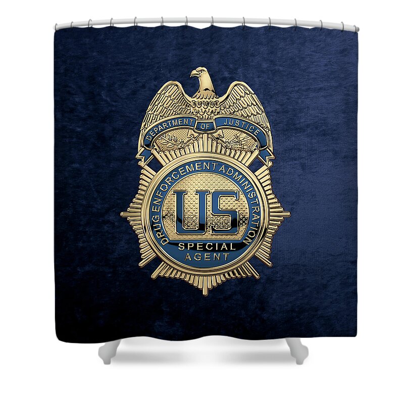  ‘law Enforcement Insignia & Heraldry’ Collection By Serge Averbukh Shower Curtain featuring the digital art Drug Enforcement Administration - D E A Special Agent Badge over Blue Velvet by Serge Averbukh