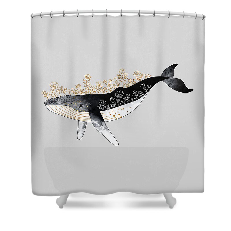 Whale Shower Curtain featuring the digital art Floral Whale by Elisabeth Fredriksson