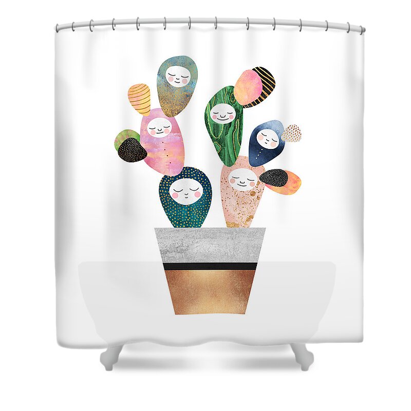 Cactus Shower Curtain featuring the digital art Sleepy Cactus by Elisabeth Fredriksson