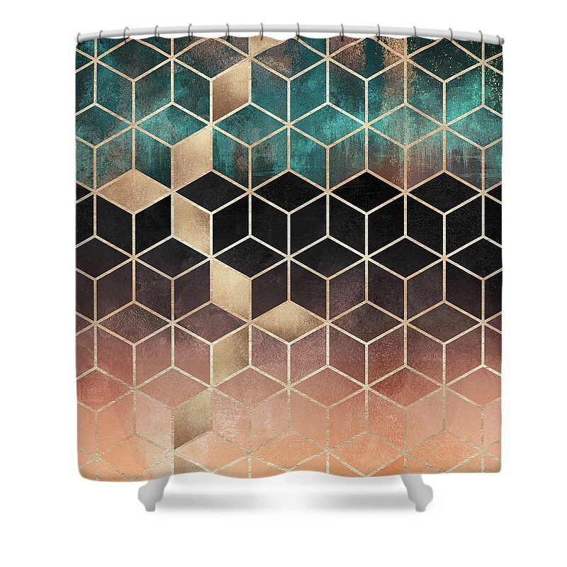 Graphic Shower Curtain featuring the digital art Ombre Dream Cubes by Elisabeth Fredriksson