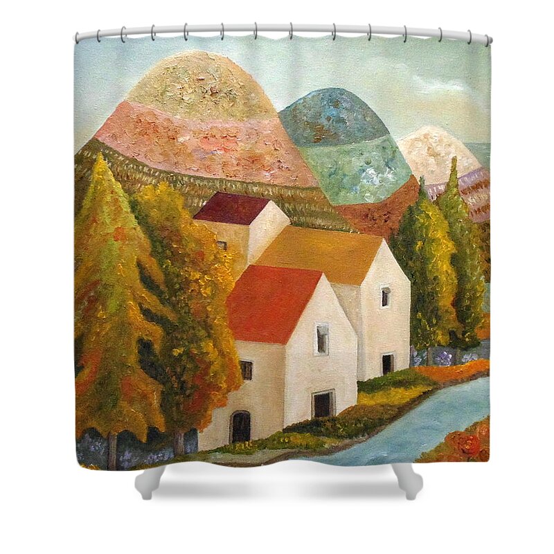 Village Shower Curtain featuring the painting Autumn Flow by Angeles M Pomata