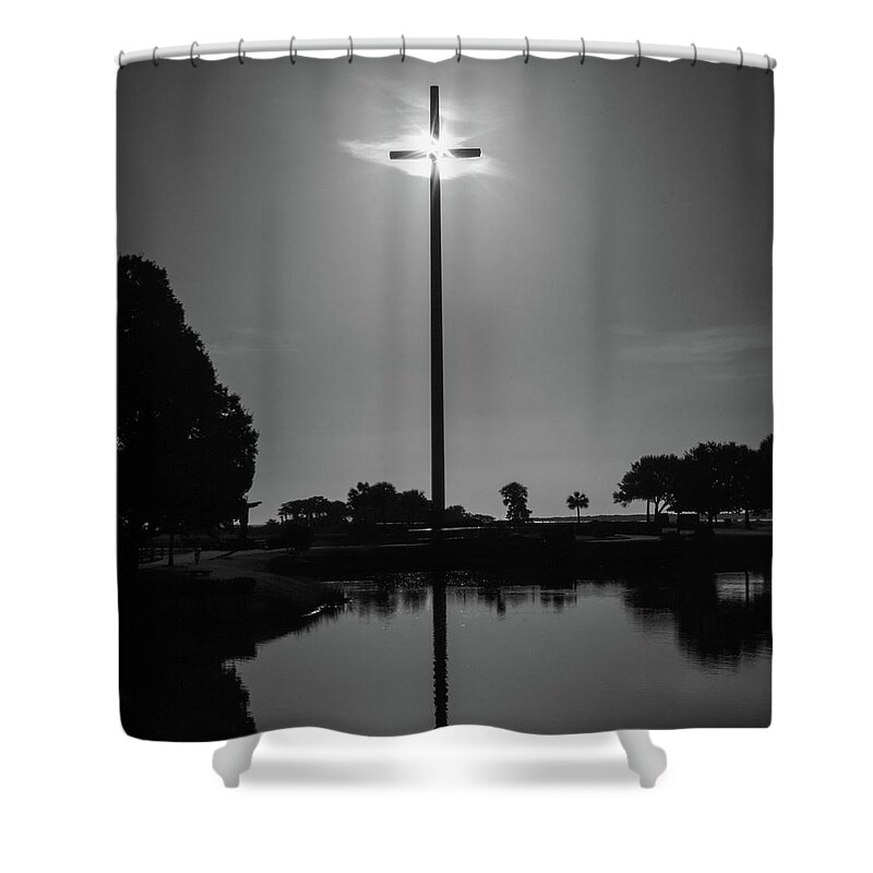 Cross Shower Curtain featuring the photograph St Augustine Cross Reflected by Robert Wilder Jr