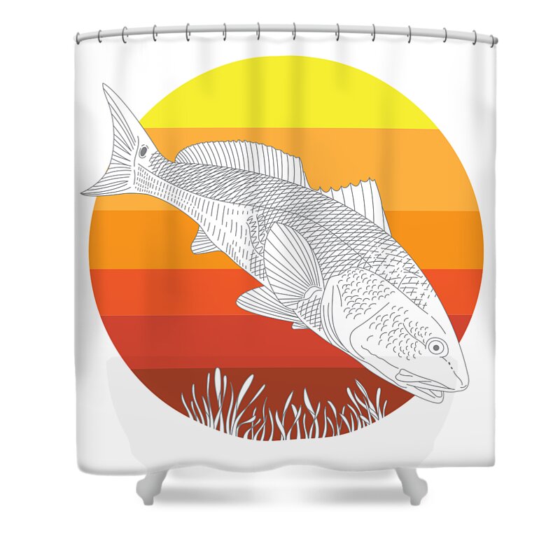 Redfish Shower Curtain featuring the digital art Sunset Redfish by Kevin Putman