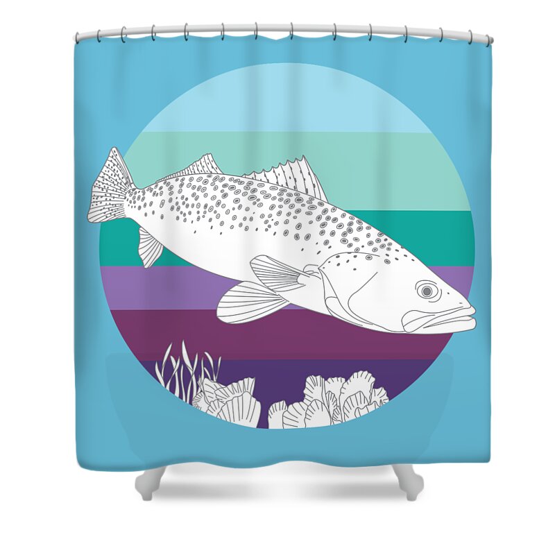 Spotted Seatrout Shower Curtain featuring the digital art Speckled Trout On Oyster by Kevin Putman