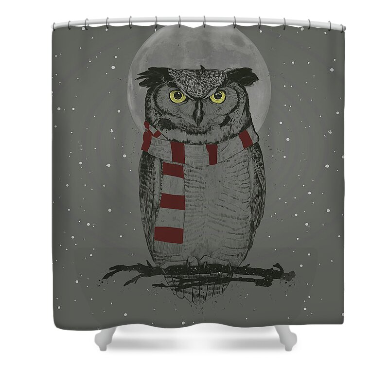 Owl Shower Curtain featuring the mixed media Winter owl by Balazs Solti