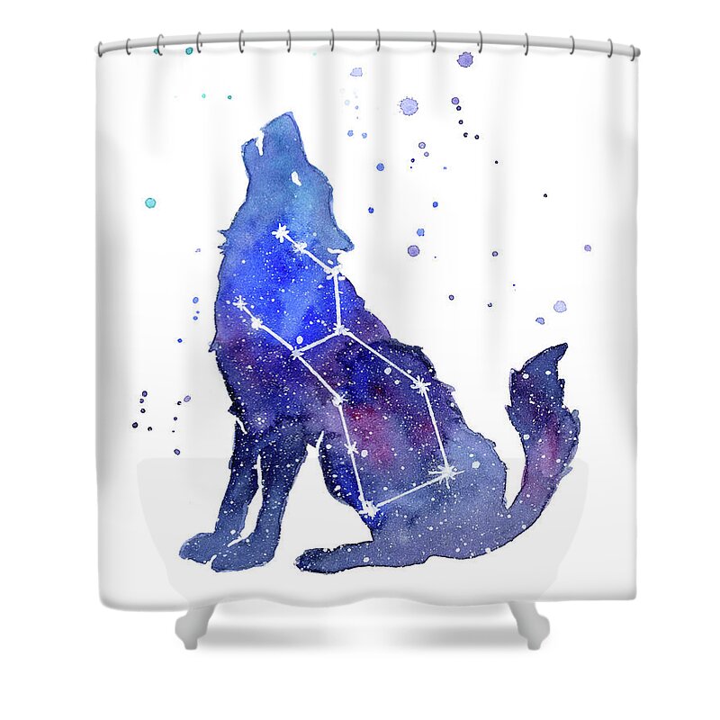 Wolf Shower Curtain featuring the painting Galaxy Wolf - Lupus Constellation by Olga Shvartsur