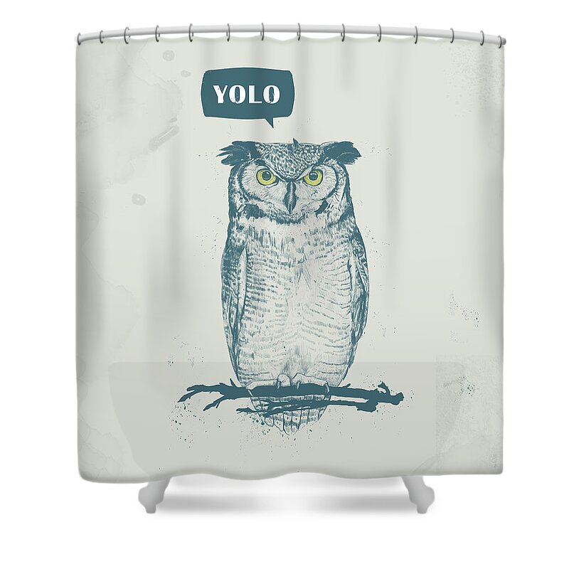 Owl Shower Curtain featuring the mixed media Yolo by Balazs Solti