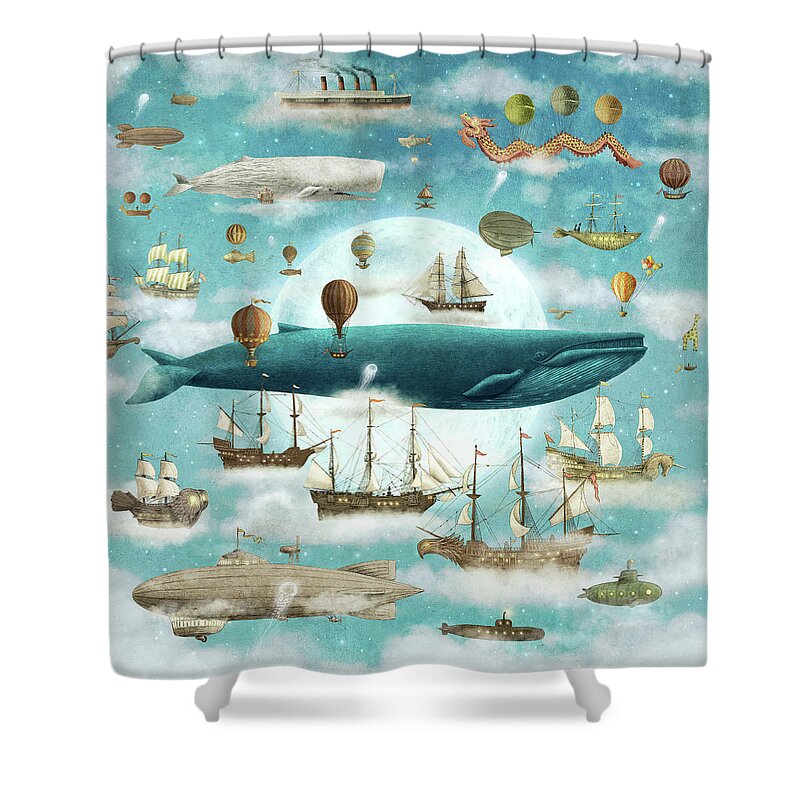 Ocean Shower Curtain featuring the drawing Ocean Meets Sky by Eric Fan