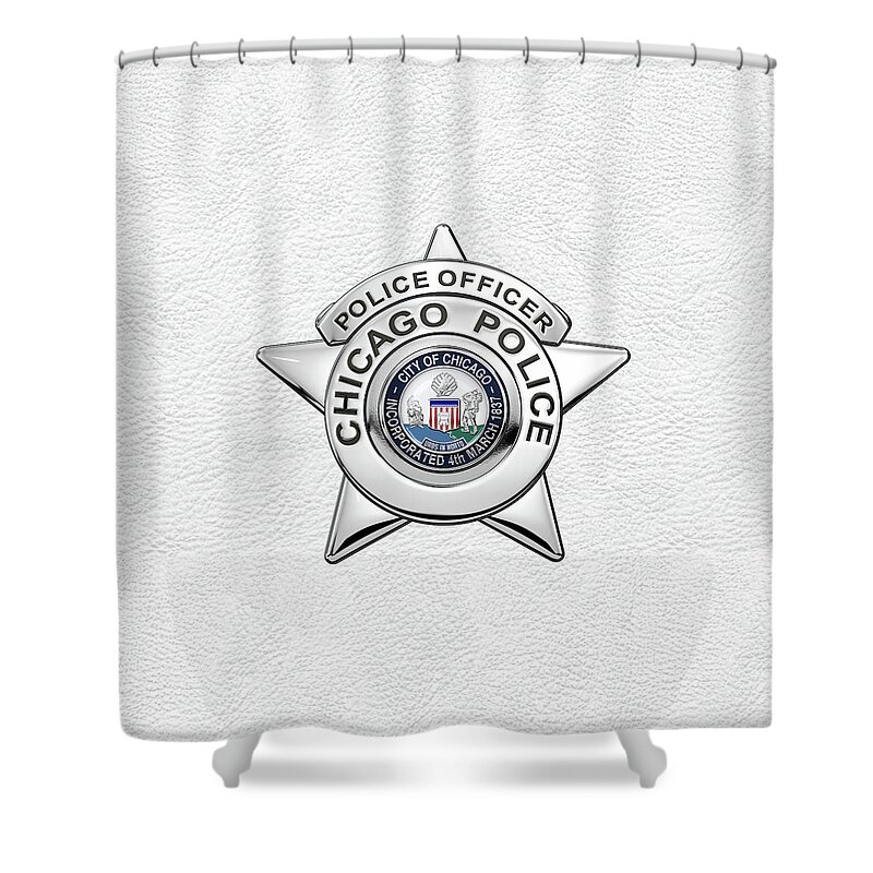  ‘law Enforcement Insignia & Heraldry’ Collection By Serge Averbukh Shower Curtain featuring the digital art Chicago Police Department Badge - C P D  Police Officer Star over White Leather by Serge Averbukh